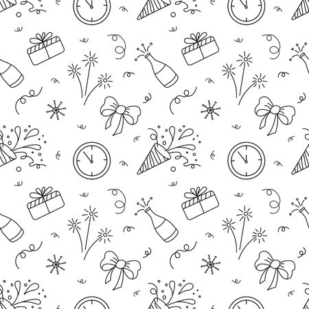New Year seamless pattern. Vector illustration in doodle style.のイラスト素材
