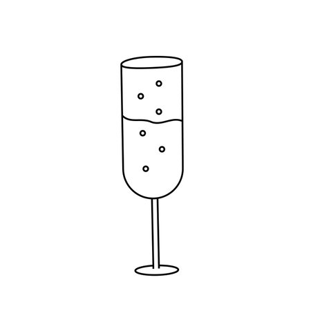 A glass of champagne. Vector illustration in doodle style. Isolated on white background.のイラスト素材