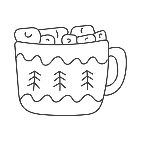 Christmas mug in doodle style. Hand drawn. Isolated on a white background.のイラスト素材