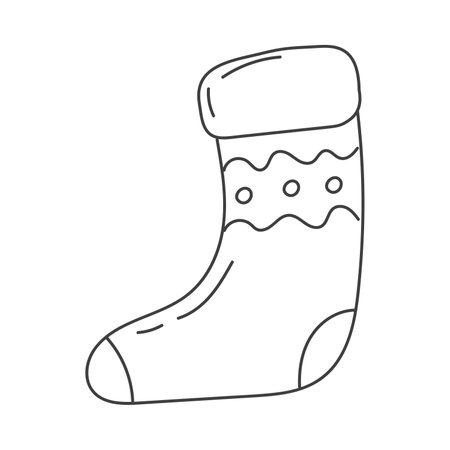 Christmas sock in doodle style. Hand drawn. Isolated on a white background.のイラスト素材