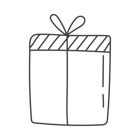 Gift box in doodle style. Hand drawn. Isolated on a white background.のイラスト素材