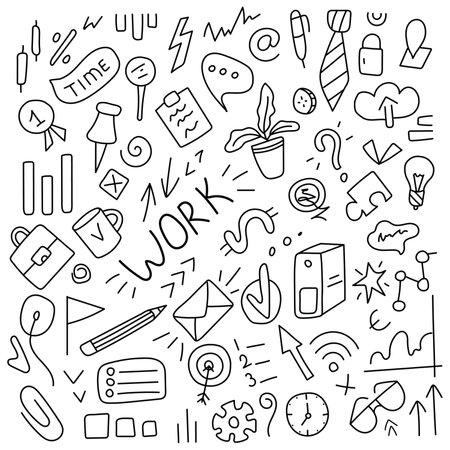 Job. Set of vector elements in doodle style. Isolated on white background.のイラスト素材
