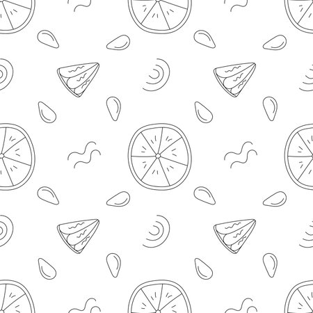 Lemon. Vector seamless pattern in doodle style. Isolated on white backgroundのイラスト素材