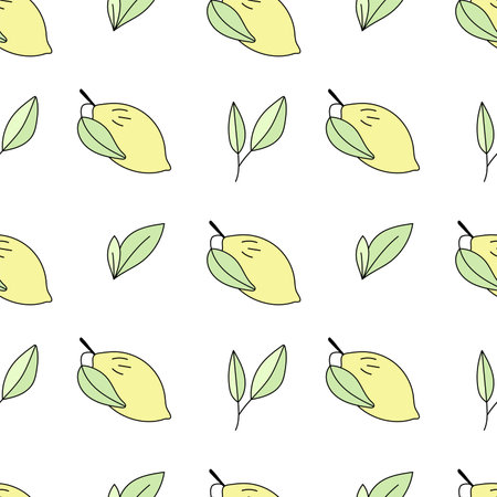 Lemon. Vector seamless pattern in doodle style.のイラスト素材