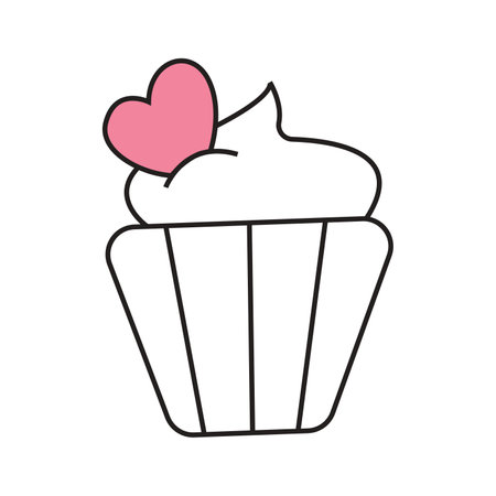 Cupcake with heart icon. Vector illustration. Isolated on white background.のイラスト素材