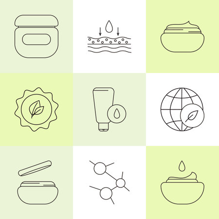 Set of vector line icons on the theme of beauty, cosmetics.のイラスト素材
