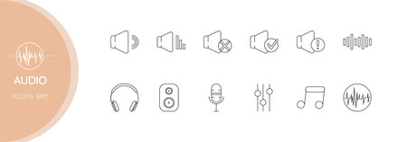 Audio equipment line icon set. Set of line icons for web design, mobile app, info graphics. Vector illustrationのイラスト素材