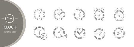 Clock.Set of Vector linear iconsのイラスト素材