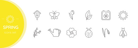 Spring. Set of linear icons. Isolatedのイラスト素材