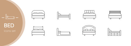 Bed. Set of vector icons. Isolated on white backgroundのイラスト素材