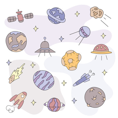 Space.Set of Vector illustrations, isolated.のイラスト素材