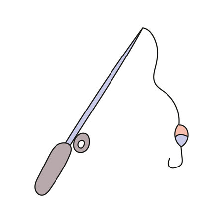 Fishing rod Vector illustration in doodle style. Isolated on white backgroundのイラスト素材
