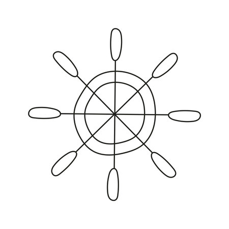 Ship's helm. Vector illustration in doodle style. Isolated on white backgroundのイラスト素材