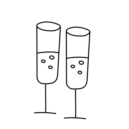 A glass of champagne. Vector illustration in doodle style.のイラスト素材