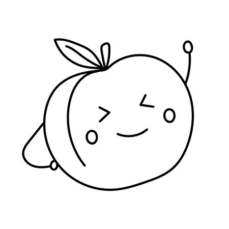 Cartoon peach. Vector illustration in doodle style.のイラスト素材