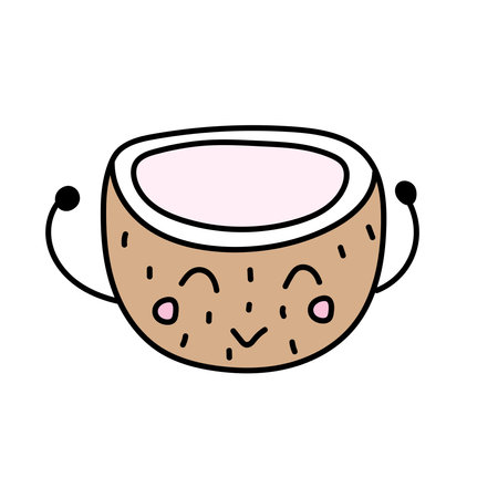 Cartoon coconut. Vector illustration in doodle style.のイラスト素材