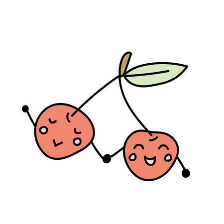 Cherry cartoon. Vector illustration in doodle styleのイラスト素材