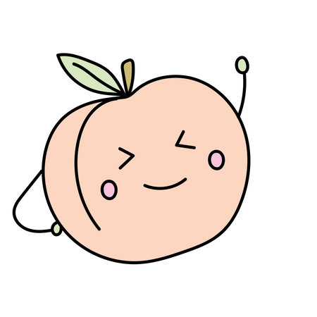 Cartoon peach. Vector illustration in doodle style.のイラスト素材