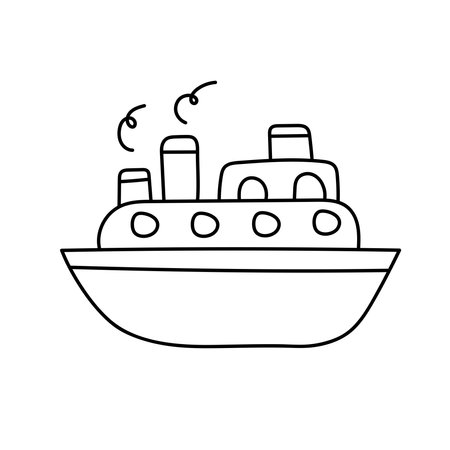Ship in doodle style. Vector illustration. Isolated on white backgroundのイラスト素材