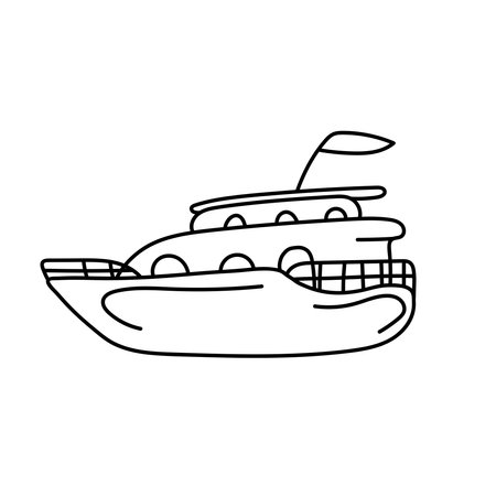 Ship in doodle style. Vector illustration. Isolated on white backgroundのイラスト素材