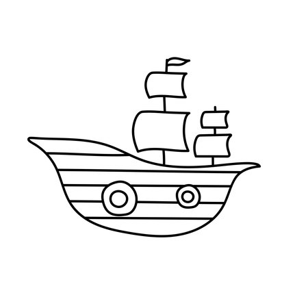 Ship in doodle style. Vector illustration. Isolated on white backgroundのイラスト素材