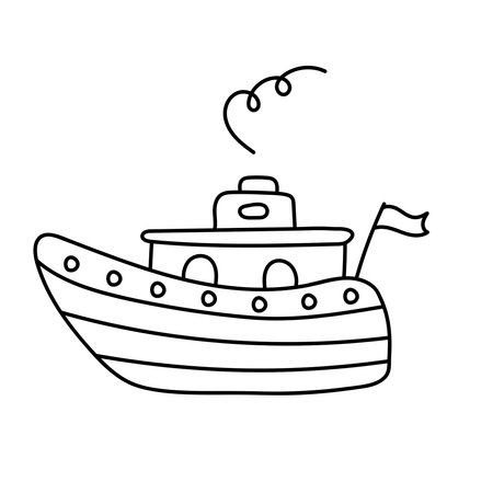 Ship in doodle style. Vector illustration. Isolated on white backgroundのイラスト素材