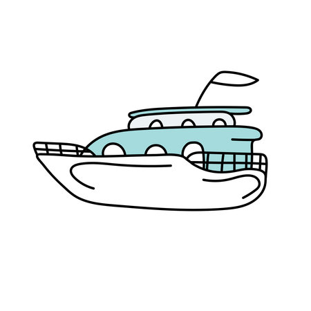 Ship in doodle style. Vector illustration. Isolated on white backgroundのイラスト素材