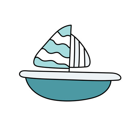 Ship in doodle style. Vector illustration. Isolated on white backgroundのイラスト素材