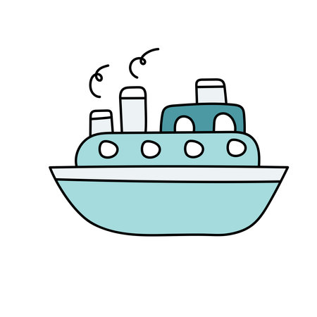 Ship in doodle style. Vector illustration. Isolated on white backgroundのイラスト素材