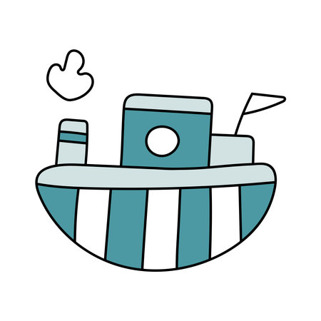 Ship in doodle style. Vector illustration. Isolated on white backgroundのイラスト素材