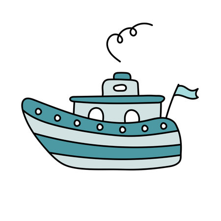 Ship in doodle style. Vector illustration. Isolated on white backgroundのイラスト素材