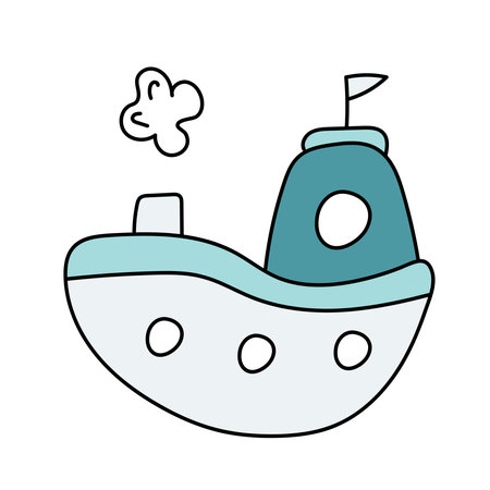 Ship in doodle style. Vector illustration. Isolated on white backgroundのイラスト素材