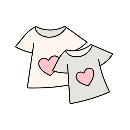 Couple t-shirts with doodle hearts. Vector illustration isolated on white backgroundのイラスト素材