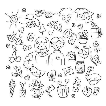 Set of lovers in doodle style. Vector illustration isolated on white backgroundのイラスト素材