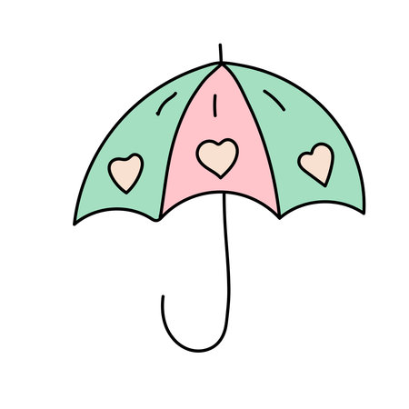 Umbrella with hearts in doodle style. Vector illustration isolated on white backgroundのイラスト素材