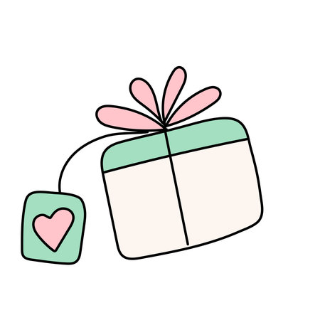 Gift box with hearts in doodle style. Vector illustration isolated on white backgroundのイラスト素材