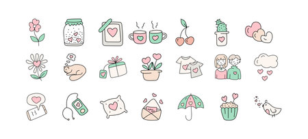 Set of lovers in doodle style. Vector illustration isolated on white backgroundのイラスト素材