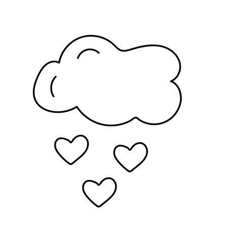 Cloud with hearts in doodle style. Vector illustration isolated on white backgroundのイラスト素材