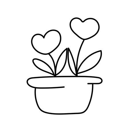Flowers in a pot with hearts in doodle style. Vector illustration isolated on white backgroundのイラスト素材