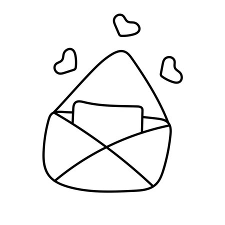 Letter with a heart in doodle style. Vector illustration isolated on white backgroundのイラスト素材