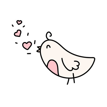 Bird with hearts in doodle style. Vector illustration isolated on white backgroundのイラスト素材