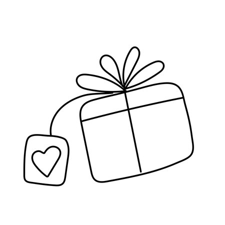 Gift box with hearts in doodle style. Vector illustration isolated on white backgroundのイラスト素材