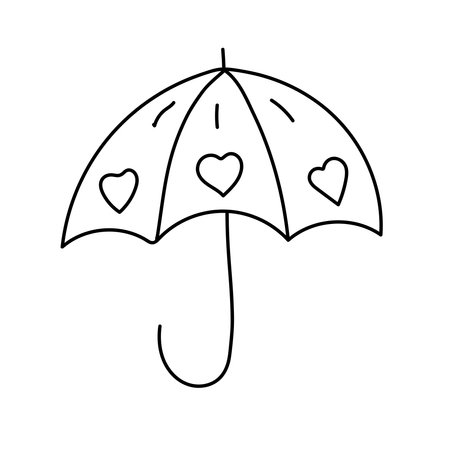 Umbrella with hearts in doodle style. Vector illustration isolated on white backgroundのイラスト素材