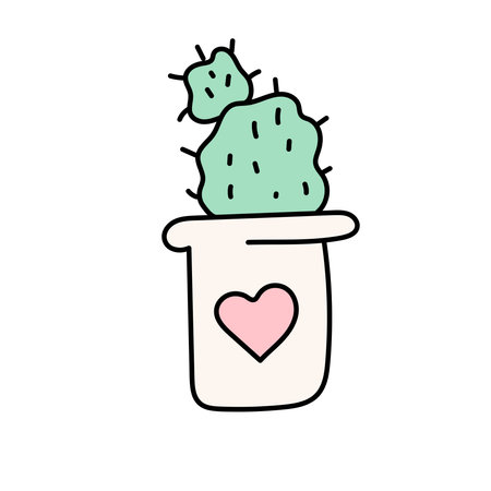 Flowers in a pot with hearts in doodle style. Vector illustration isolated on white backgroundのイラスト素材