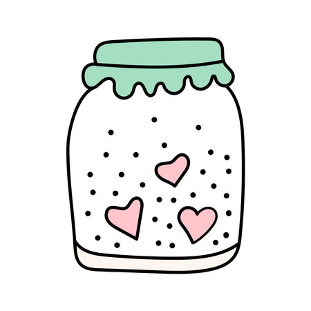 Jar with a heart in doodle style. Vector illustration isolated on white backgroundのイラスト素材