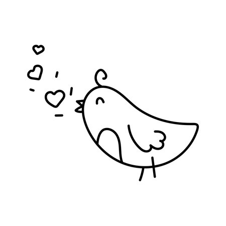 Bird with hearts in doodle style. Vector illustration isolated on white backgroundのイラスト素材