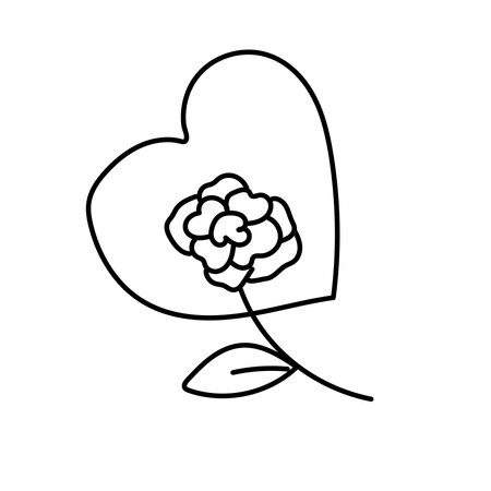Heart and flower in doodle style. Vector illustration isolated on white backgroundのイラスト素材