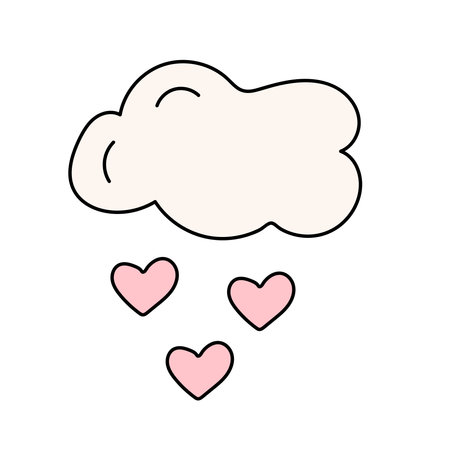 Cloud with hearts in doodle style. Vector illustration isolated on white backgroundのイラスト素材