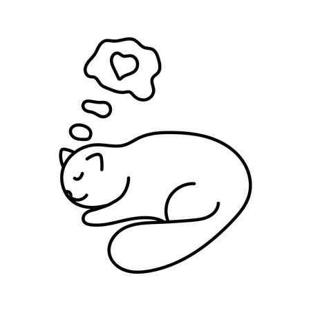 Cat with a heart in doodle style. Vector illustration isolated on white backgroundのイラスト素材