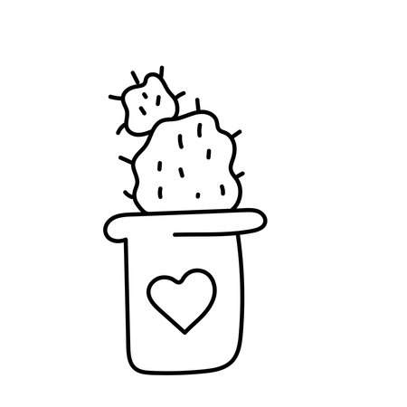 Flowers in a pot with hearts in doodle style. Vector illustration isolated on white backgroundのイラスト素材